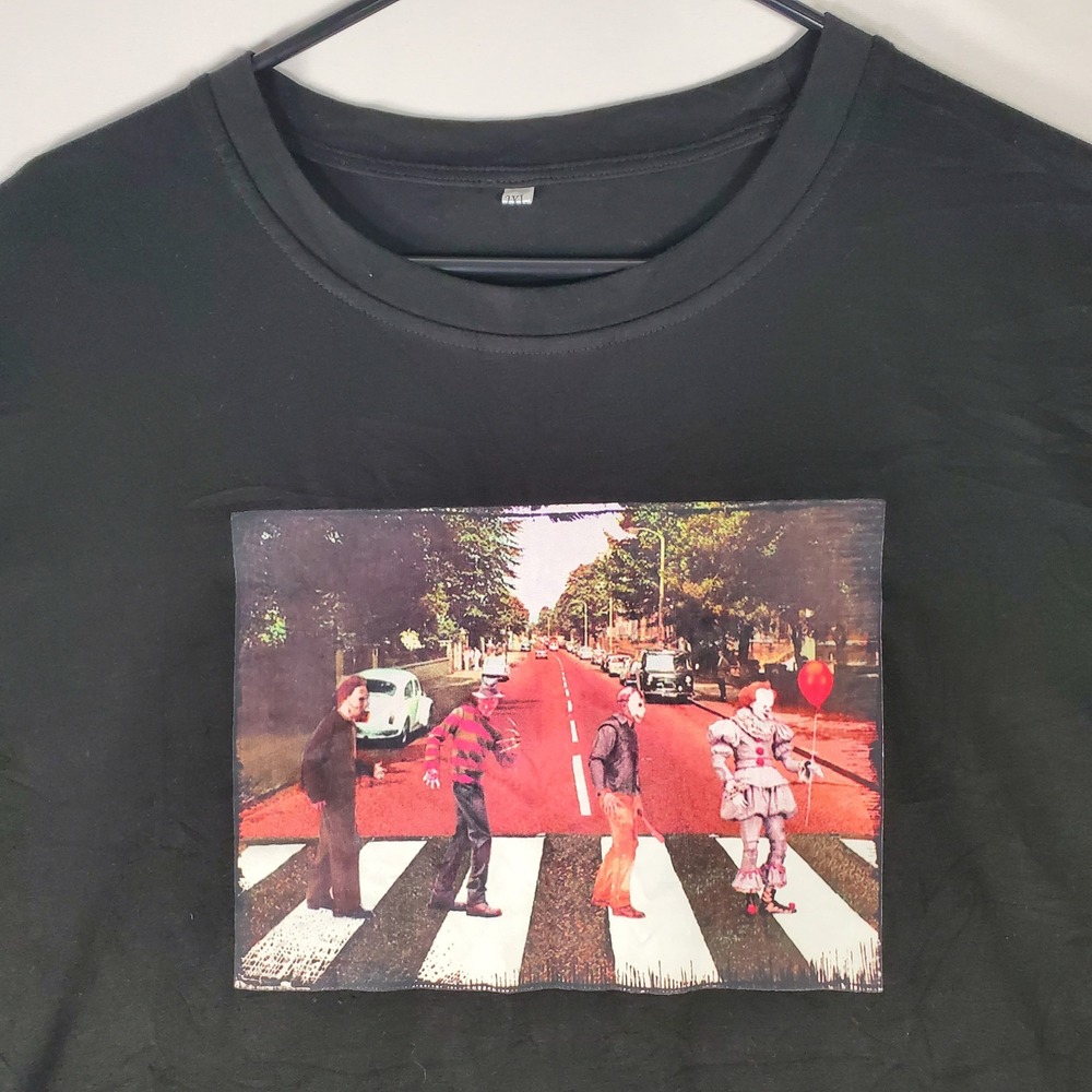Horror Movie Abbey Road Parody TShirt Black Graphic Tee 2XL Michael Freddy Jason